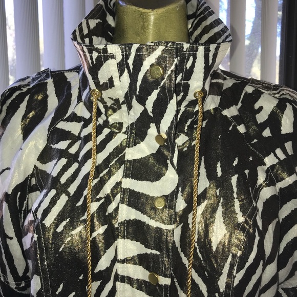 Chic GOLDEN Shimmer ANIMAL Print Anorak JACKET L - Picture 7 of 8